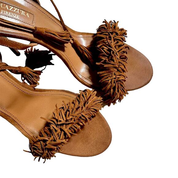 Aquazzura Firenze Cognac Brown Suede Vero Cuoio Sandals Women's EU 39 US 8.5 - Picture 3 of 10